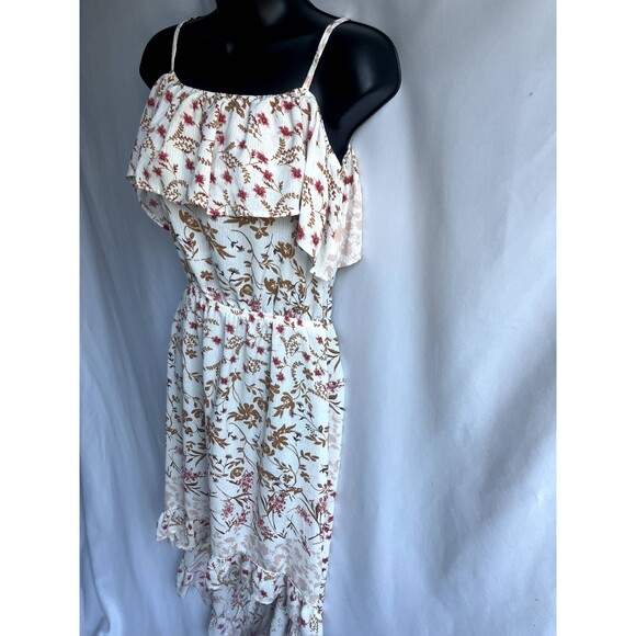 American Rag Ruffles Floral Midi Dress Hi Lo Off Shoulder Boho M Prairie Cottage - Picture 4 of 9